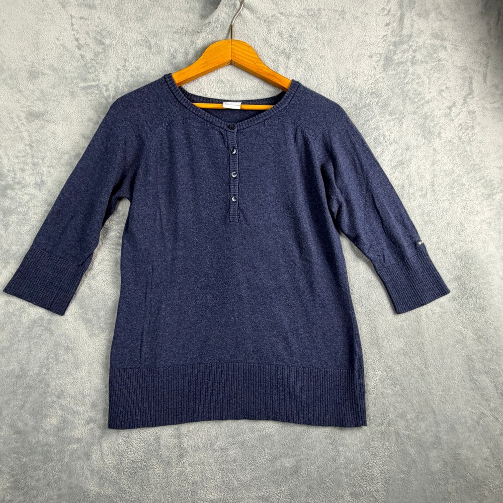 Columbia Womens M Blue Henley Sweater 3/4 Sleeve Cotton Blend Gorpcore AL2857